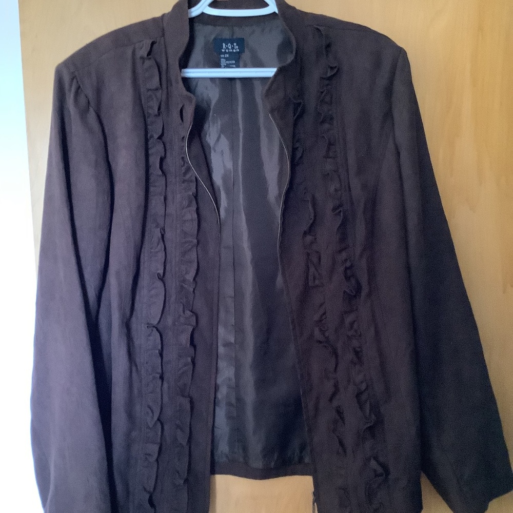 R.Q.T. Open Brown Ruffle Long Sleeve Button SIZE 2X